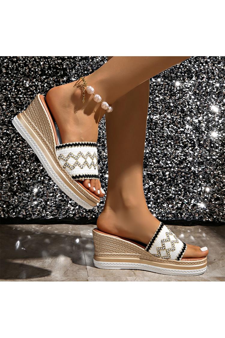 Pantofole casual con zeppa e punta rotonda in stile boho con motivo multicolore 