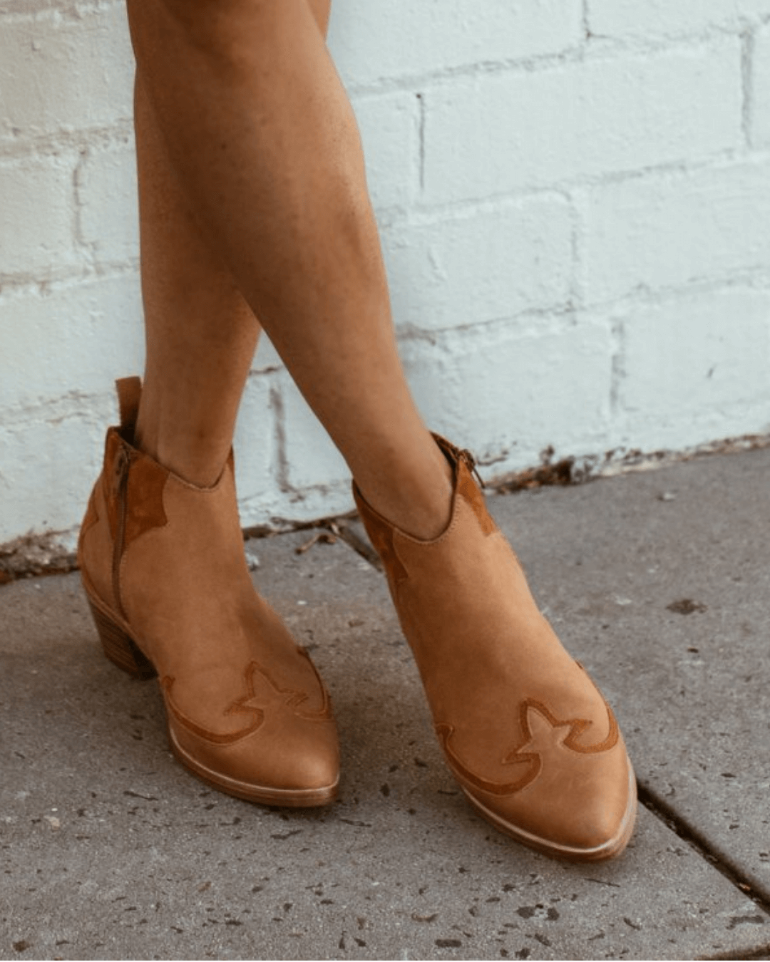 Western Suede Two-Tone Ankle Boots [Pre Order]