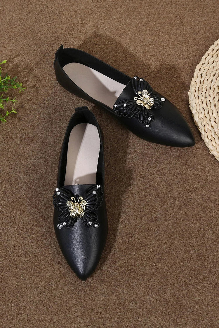 Scarpe basse casual slip-on con punta a punta e decorazione a farfalla