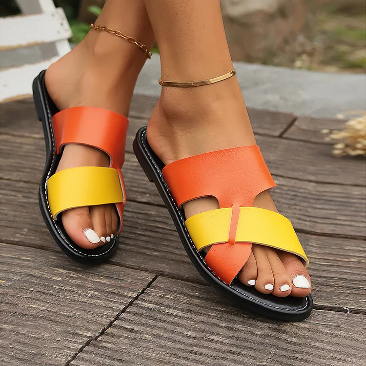 Colorblock Patchwork Cutout Open Toe Casual Beach Slippers