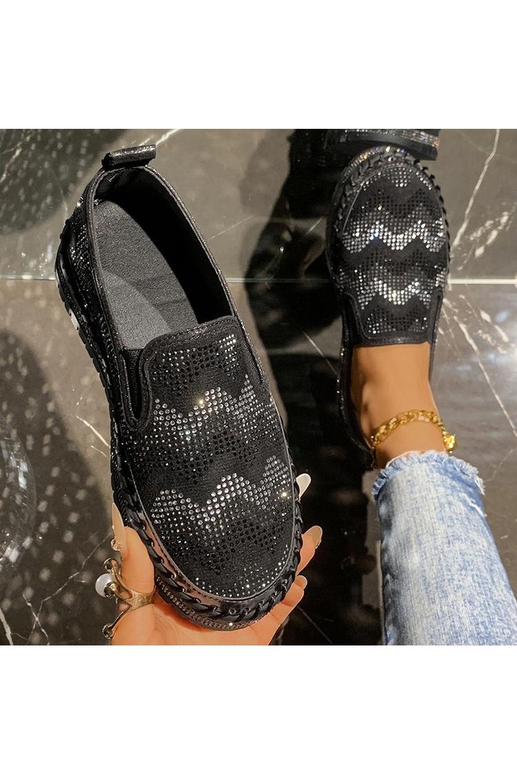 Colorblock gewellte Strassverzierung runde Zehe lässige Plateau Slipper