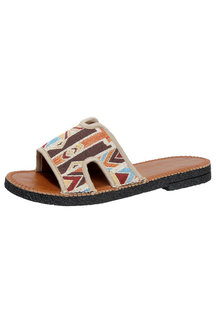 Pantofole casual con punta rotonda e motivo etnico multicolore