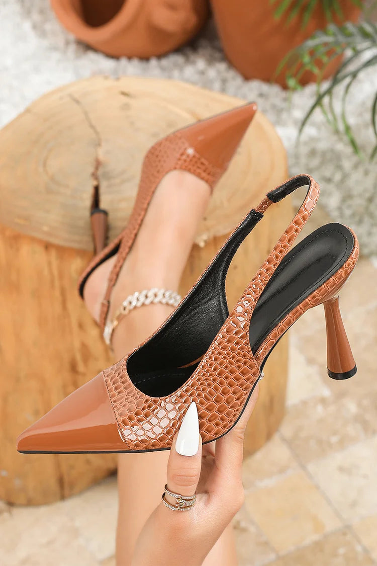 Crocodile Print Pointed Toe Elegant Slingback Stiletto Heels