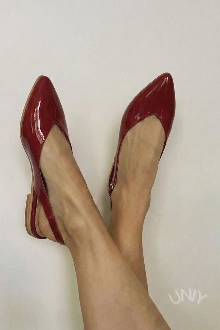 Burgundy Patent Leather Pointed Toe V-Cut Slingback Flats [Pre Order]