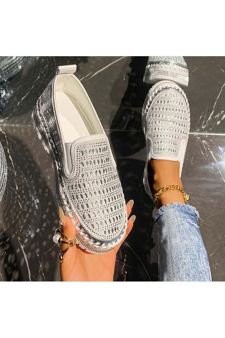 Strassverzierung Steppdetail Rundzehen Freizeit Plateau Loafers