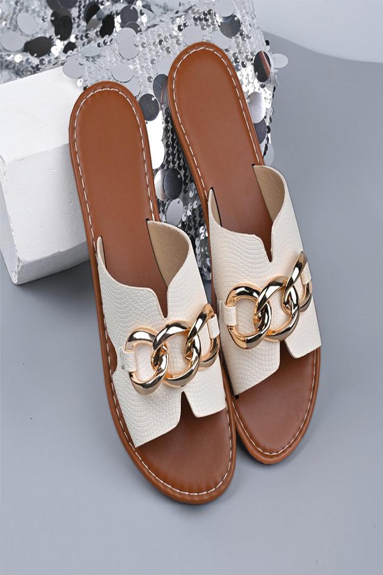 Pantofole casual con punta rotonda e stampa serpente con decorazione a catena in metallo