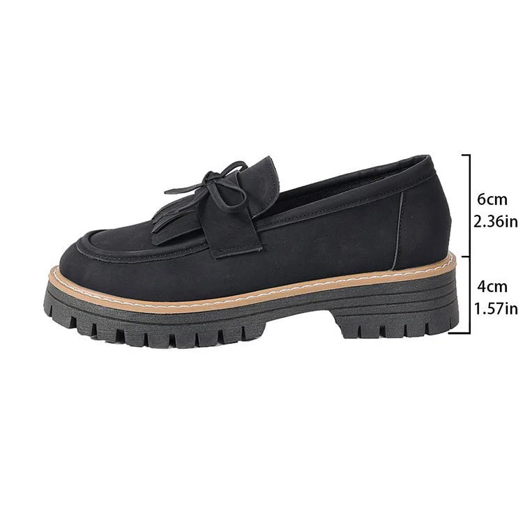 Mocassins de Bico Redondo em Cor Sólida com Franjas Decorativas