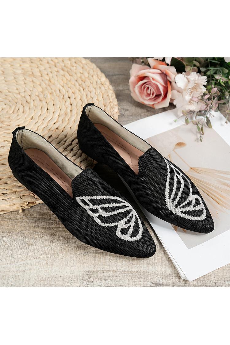 Sapatilhas Casuais de Malha com Padrão de Borboleta, Bicolor e Bico Apontado