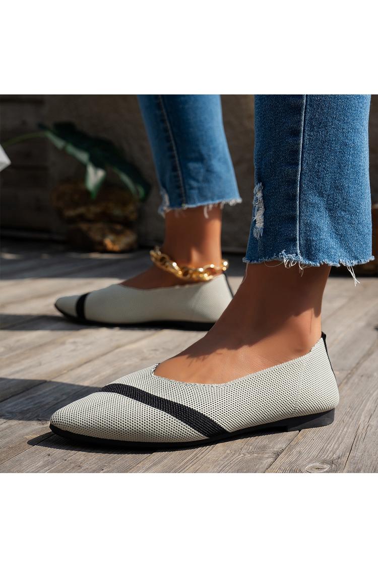 Colorblock Knitted Pointed Toe Breathable Casual Flats