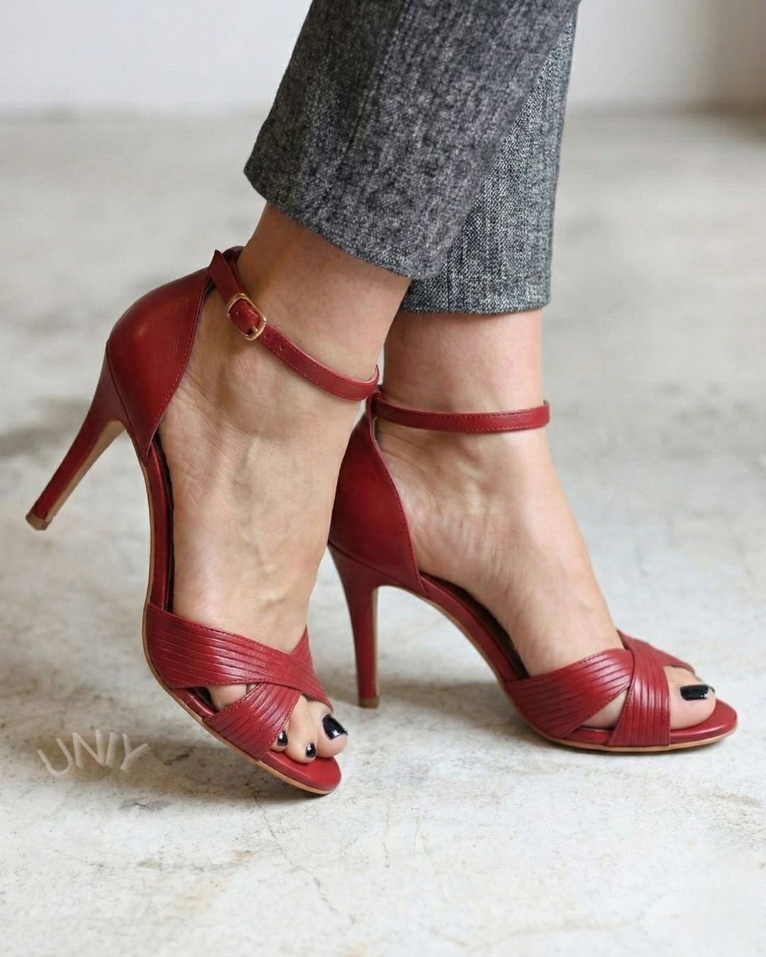 Elegante bordeauxrode enkelband chique hoge hak sandalen [Voorbestelling]