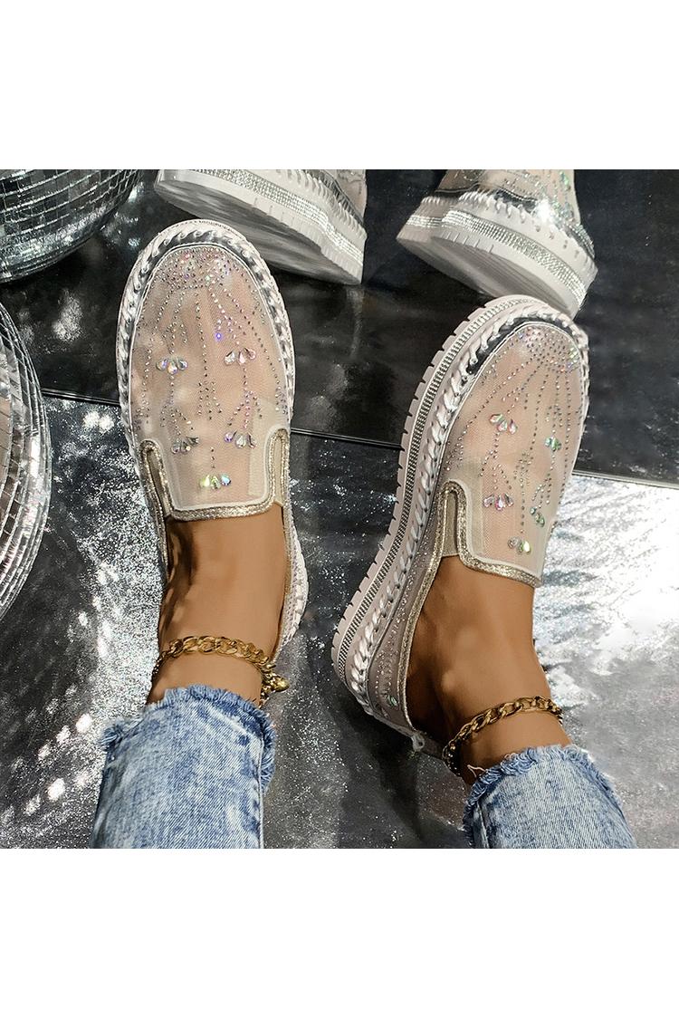 Mesh Strass Dekor Atmungsaktive Runde Zehen Freizeit Plateauschuhe