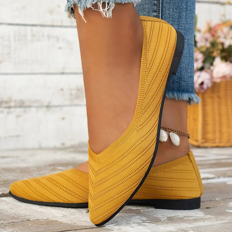 Einfarbige Strick Atmungsaktive Spitzzehen Slipper