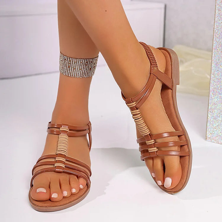 Sandali casual con punta rotonda e cinturino a T color block per tutti i giorni 