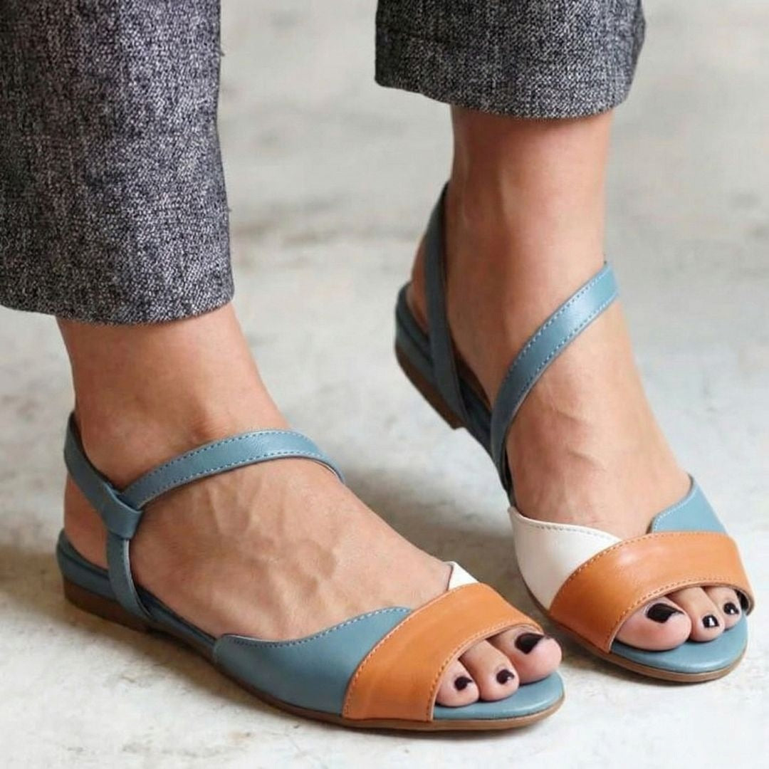 Casual Blue Color Block Open Toe Slingback Sandals