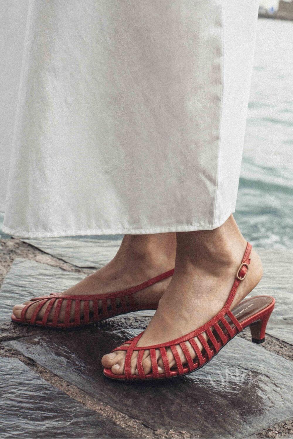 Woven Slingback Faux Leather Kitten Heel Sandals [Pre Order]