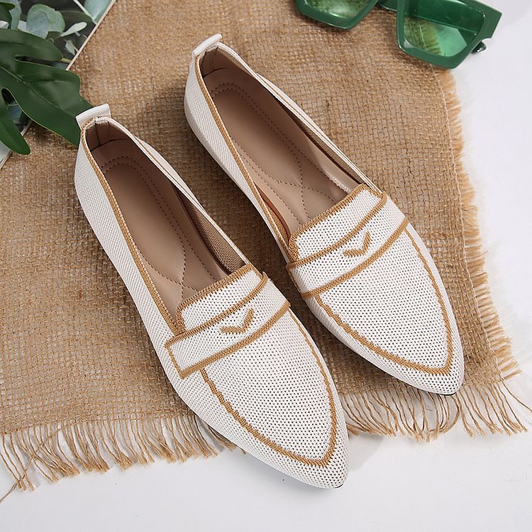 Dot Pattern Contrast Trim Pointed Toe Patchwork Flats