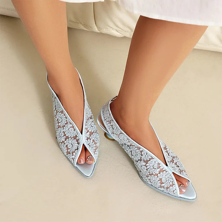 Sandali con tacco a spillo e cinturino posteriore in rete con motivo floreale 