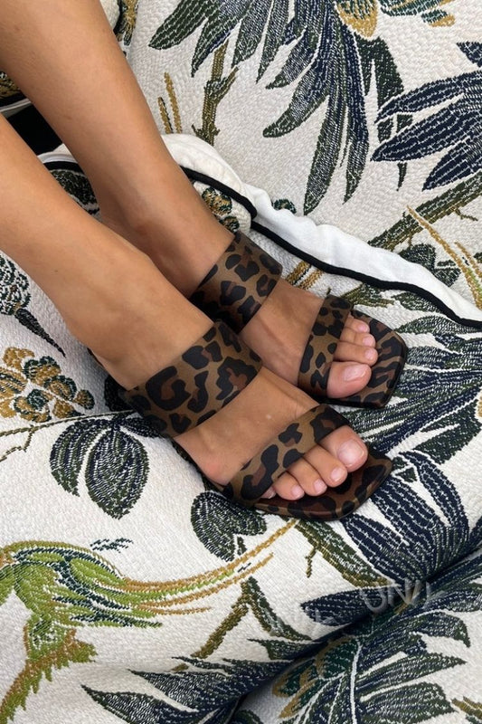 Chic Leopard Print Square Toe Double Strap Flats [Pre Order]