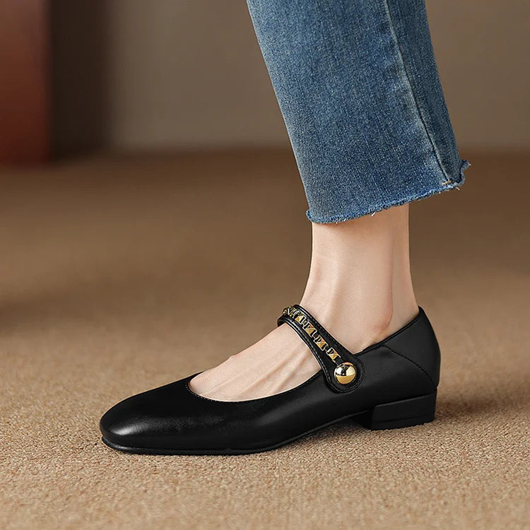 Rebites de Metal Decoração Fivela da Tira no Peito do Pé Sapatilhas de Bico Quadrado