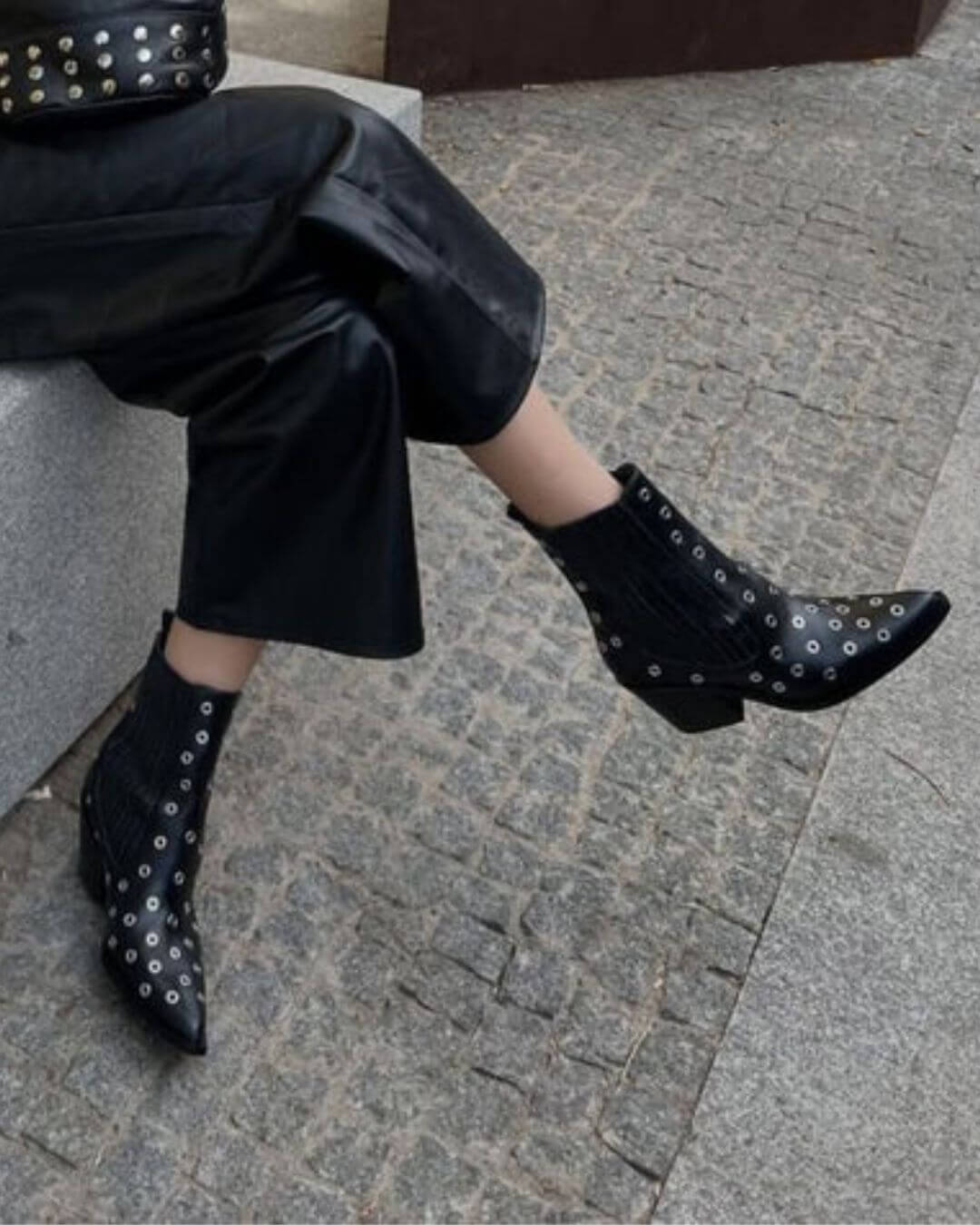 Stivali neri con punta a punta e tacco a blocco laterale elastico [Pre-ordine] 