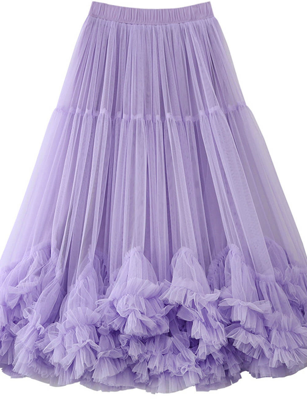 Elegant Tulle Stretch Waist Paneled Pleated Maxi Skirt