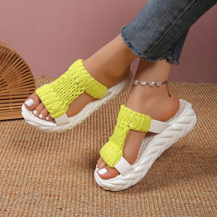 Colorblock Knitted Cutout Open Toe Casual Platform Slippers