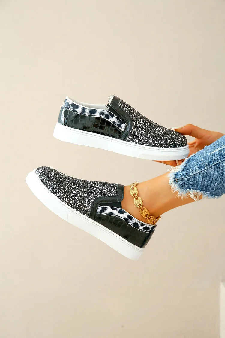 Błyszczące mokasyny z okrągłym noskiem, wzór w cętki lamparta, patchworkowe, codzienne