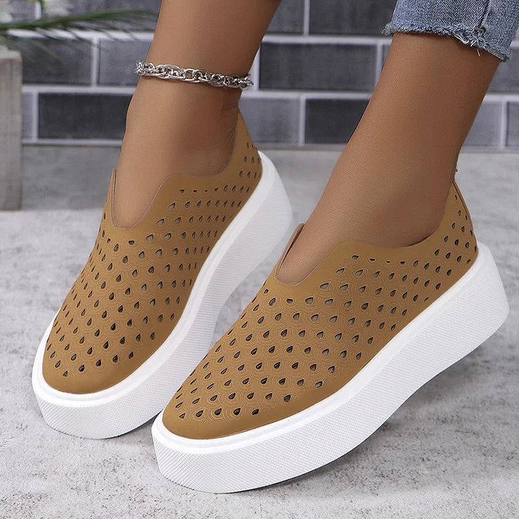 Casual Solid Color Hollow Out U-Cut Platform Loafers