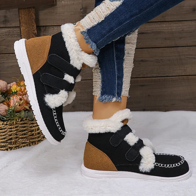 Fluffy Trim Stitch Detail Colorblock Round Toe Snow Boots