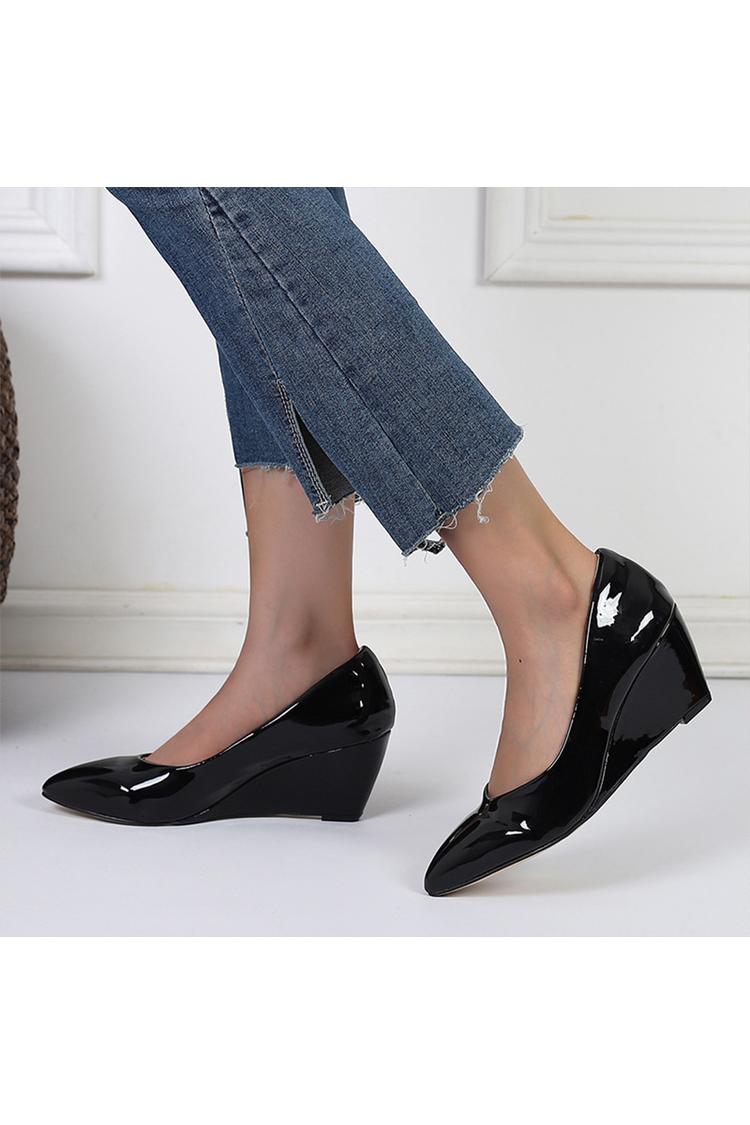 Scarpe con tacco a zeppa casual slip-on eleganti a punta tinta unita