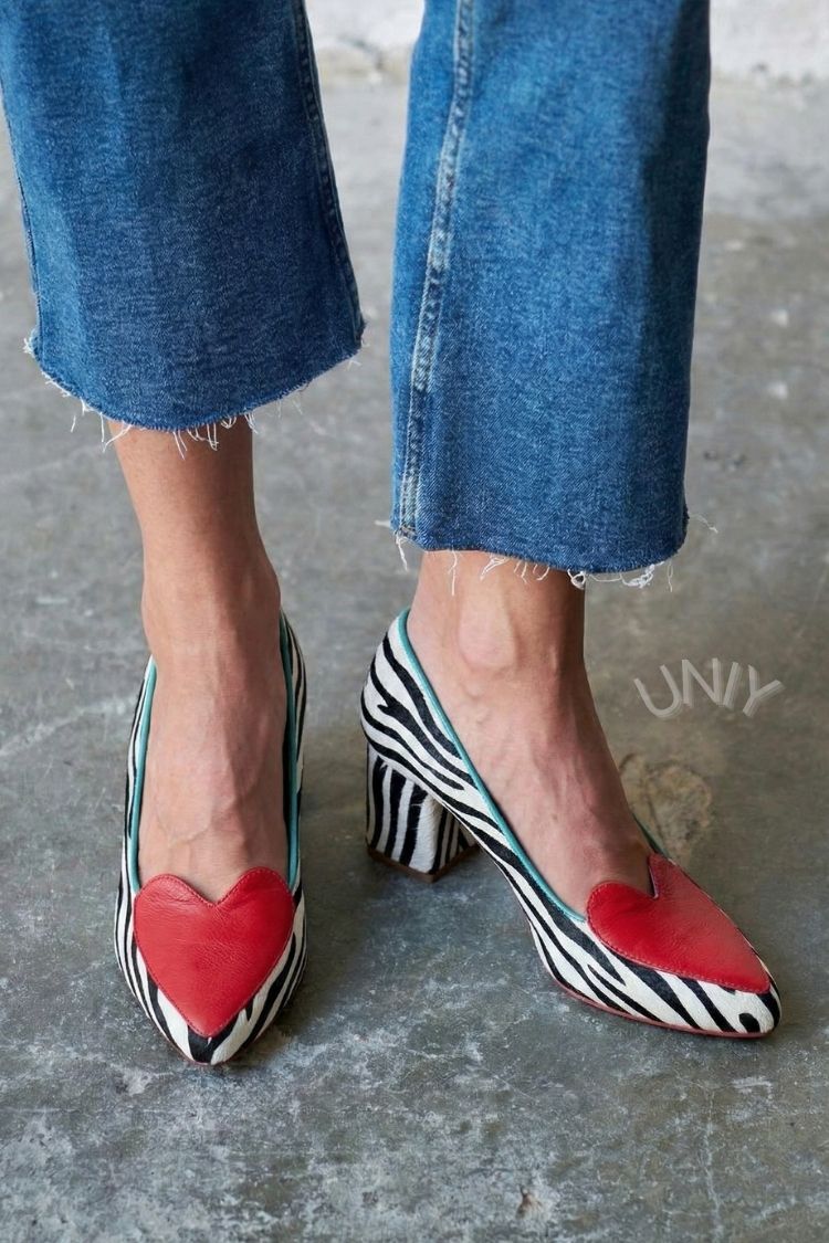 Vintage Zebra Print Pointed Toe Red Heart Heels [Pre Order]
