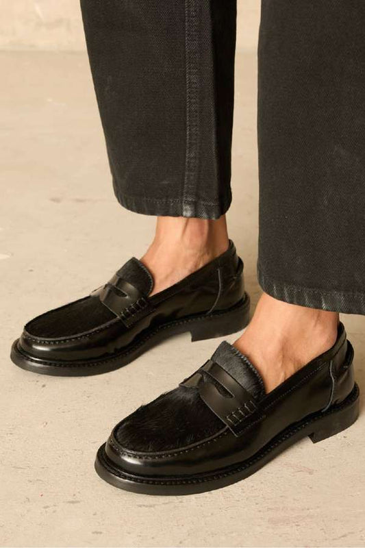 Echte Leder Haircalf Rundspitzen Slipper [Vorbestellung]
