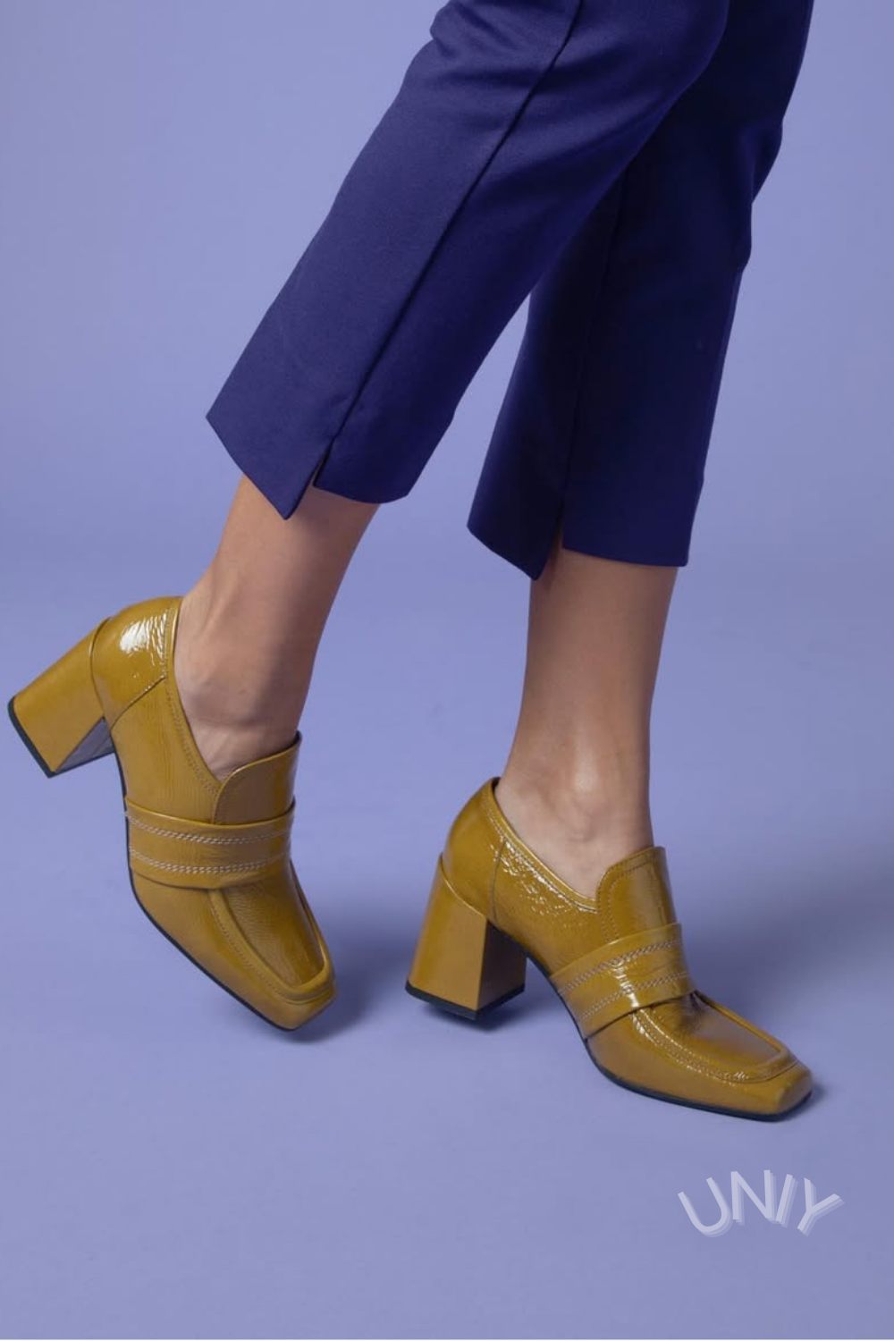 Retro Senfgelbe Klobige Blockabsatz Loafers [Vorbestellung]