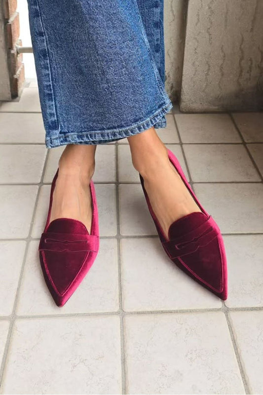 Bailarinas de terciopelo de lujo sin cordones con punta fina [Reserva anticipada]