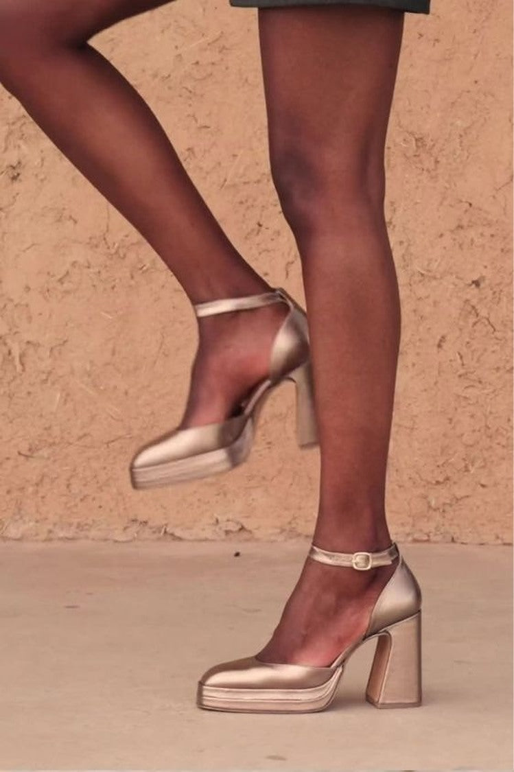 Metallic Bronze Block Heel Pumps [Pre Order]