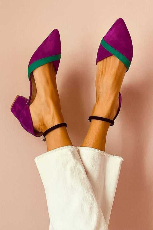 Suede Colorblock Contrast Band Pointy Dorsay Pumps [Pre Order]