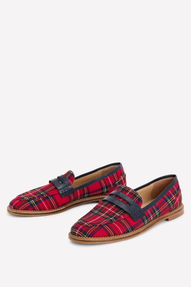 Ballerine casual a punta con cinturino a T a quadri rossi [Pre-ordine]