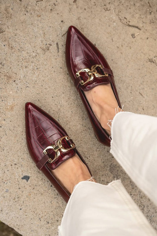 Mocassini bordeaux con catena e stampa coccodrillo [Pre-ordine] 