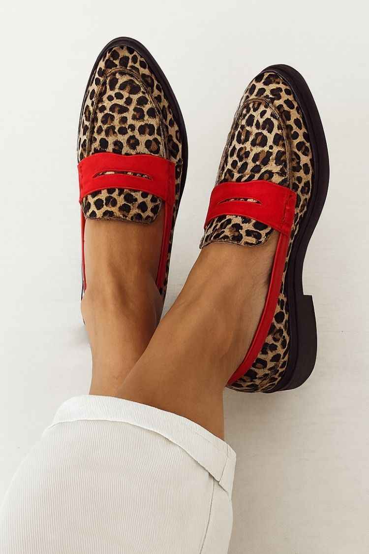 Leopard Kontrast Penny Riemen Klobige Loafers