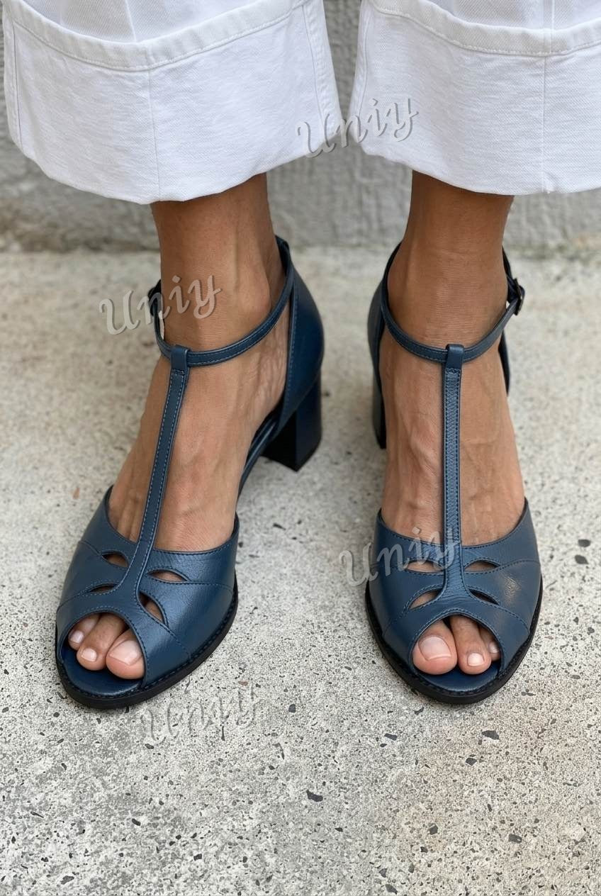Cutout T-Strap Peep Toe Block Heel Sandals [Pre Order]