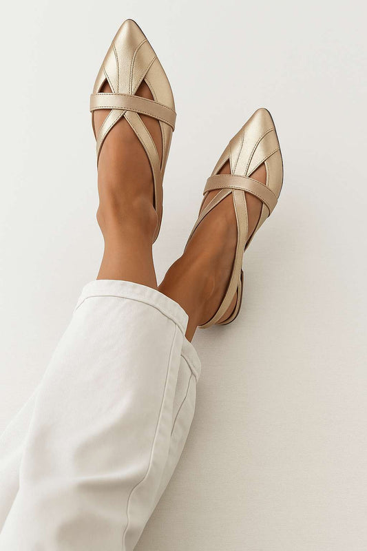 Stilvolle Metallic-Kreuzriemen Spitz zulaufende Freizeitschuhe [Vorbestellung]