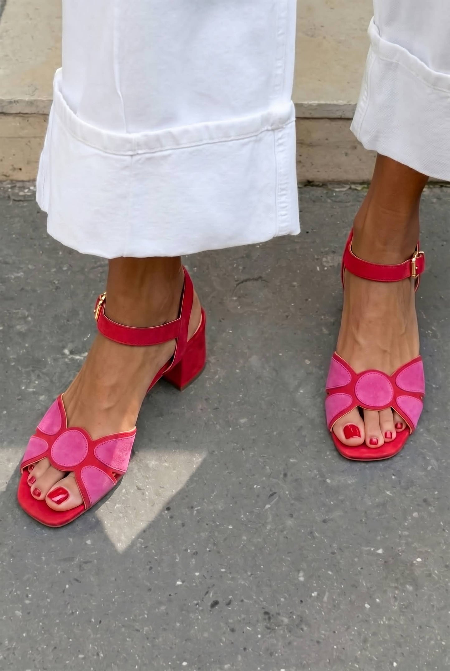 Geometric Cutout Open Toe Ankle Strap Block Sandals [Pre Order]