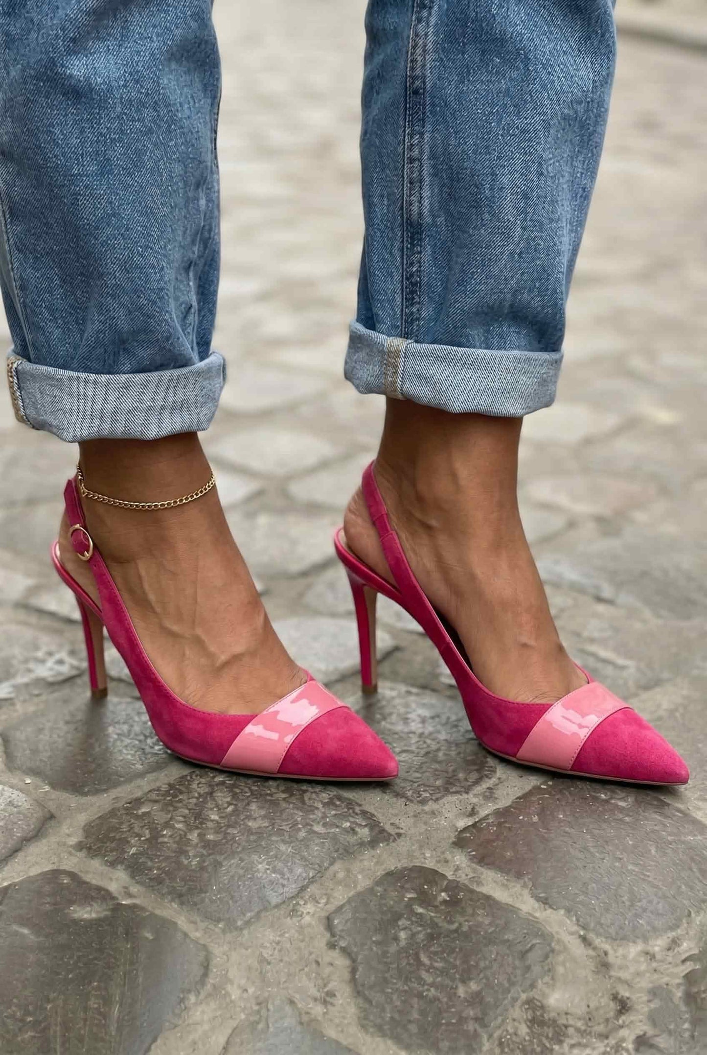 Patent Accent Pointed Toe Stiletto Slingbacks [Pre Order]