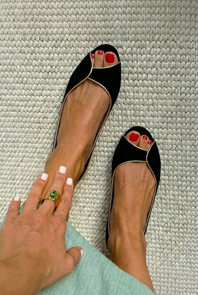 Suede Tulip Peep Toe Flat Dressy Shoes [Pre Order]