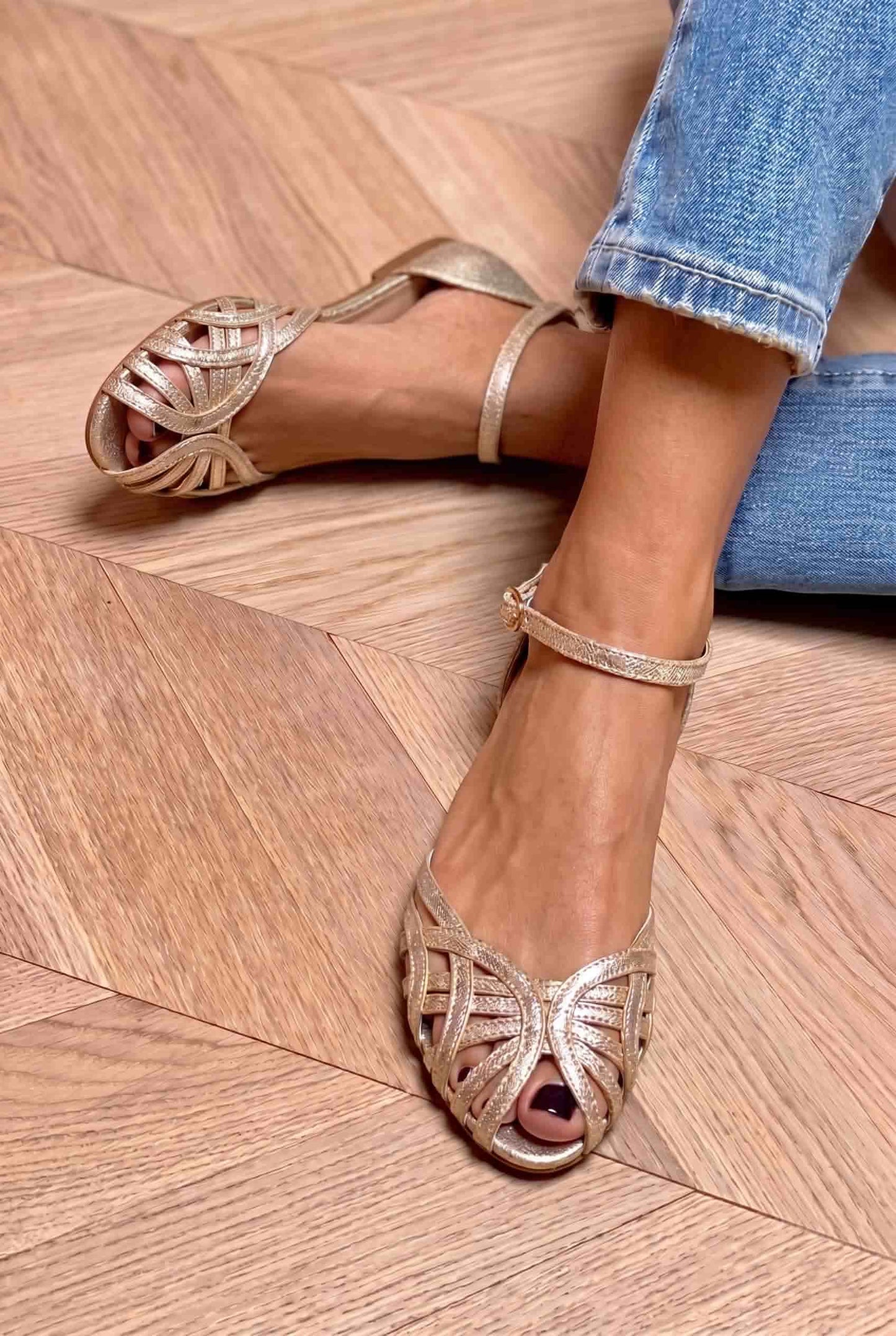 Lattice Peep Toe Ankle Strap Flat Sandals [Pre Order]