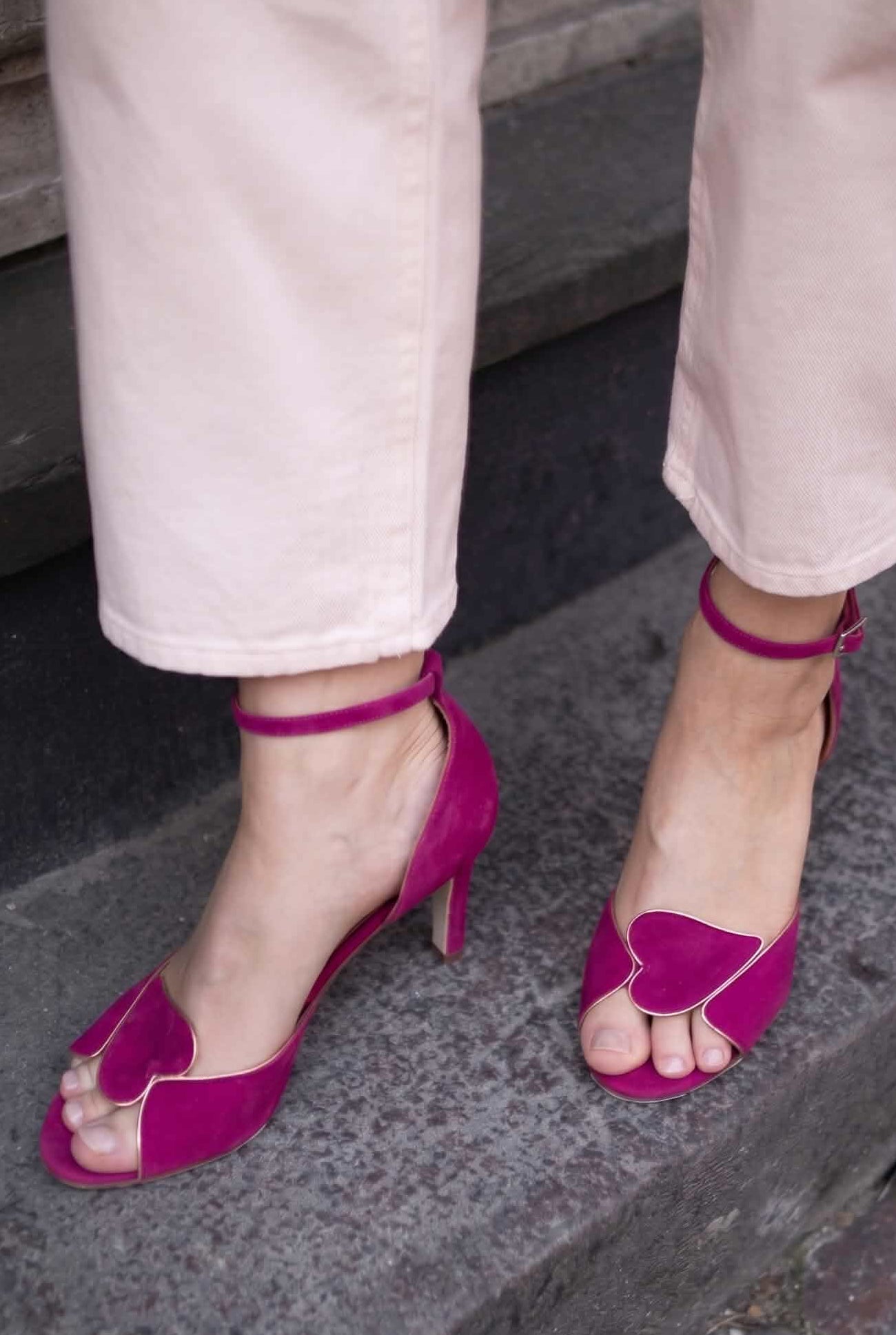 Heart Detail Peep Toe Ankle Strap Kitten Sandals [Pre Order]