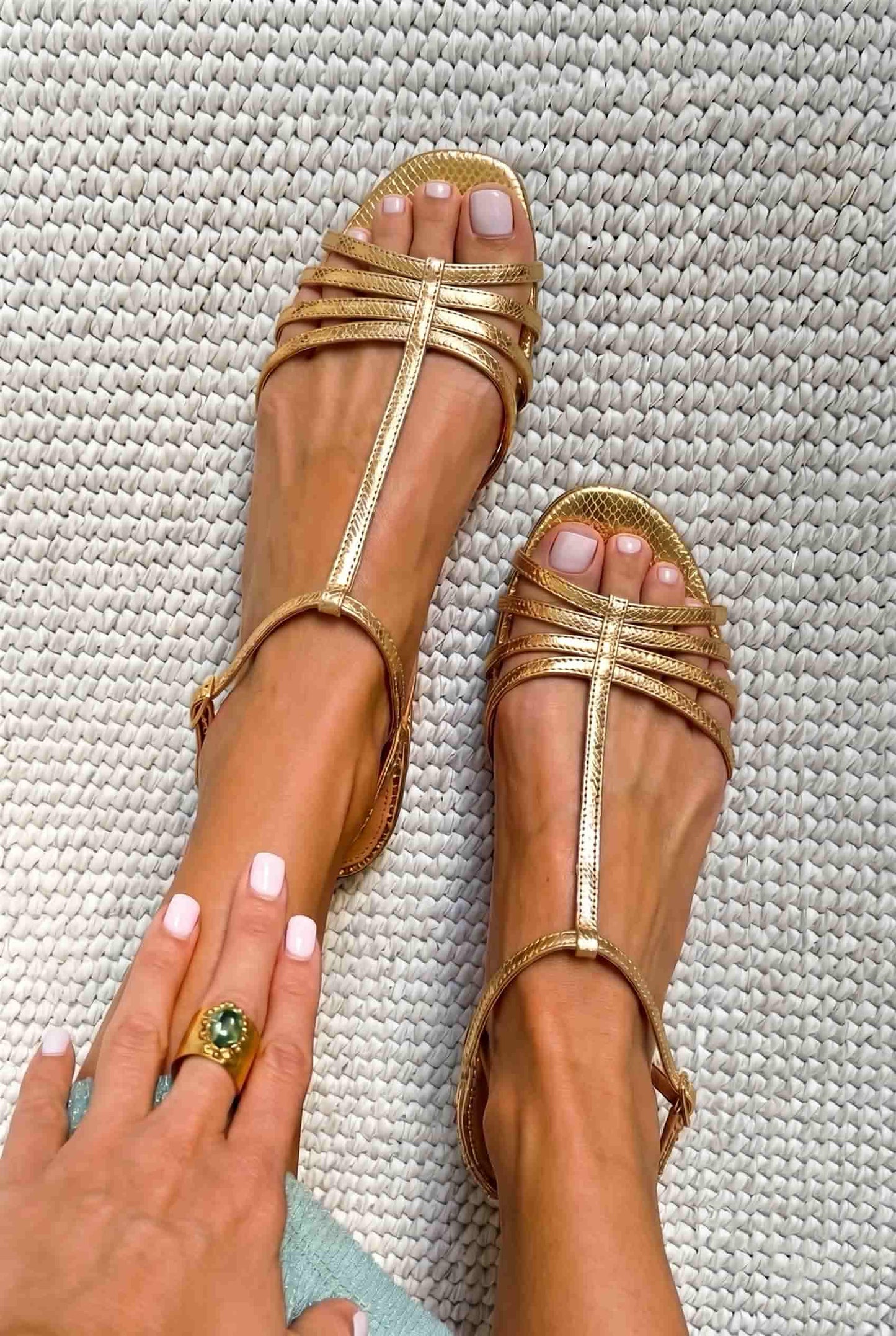 Snakeskin T-Strap Open Toe Flat Summer Sandals [Pre Order]