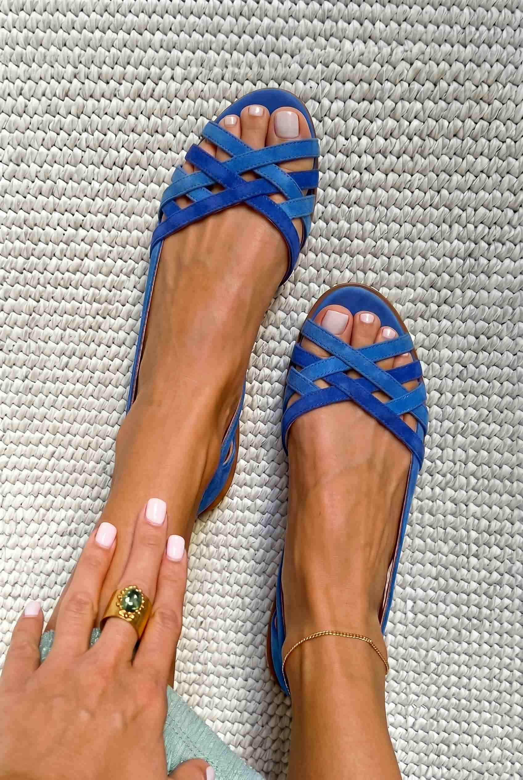 Suede Crisscross Peep Toe Flat Sandals [Pre Order]