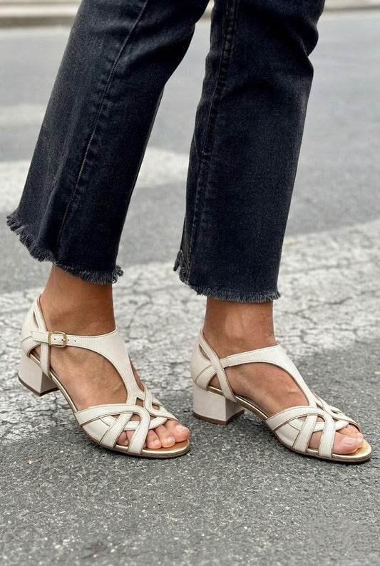 Woven Crisscross Peep Toe Block Heel Sandals [Pre Order]