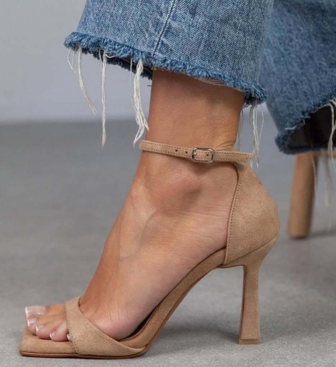 Suede Minimalist Square Toe Ankle Strap Sandals